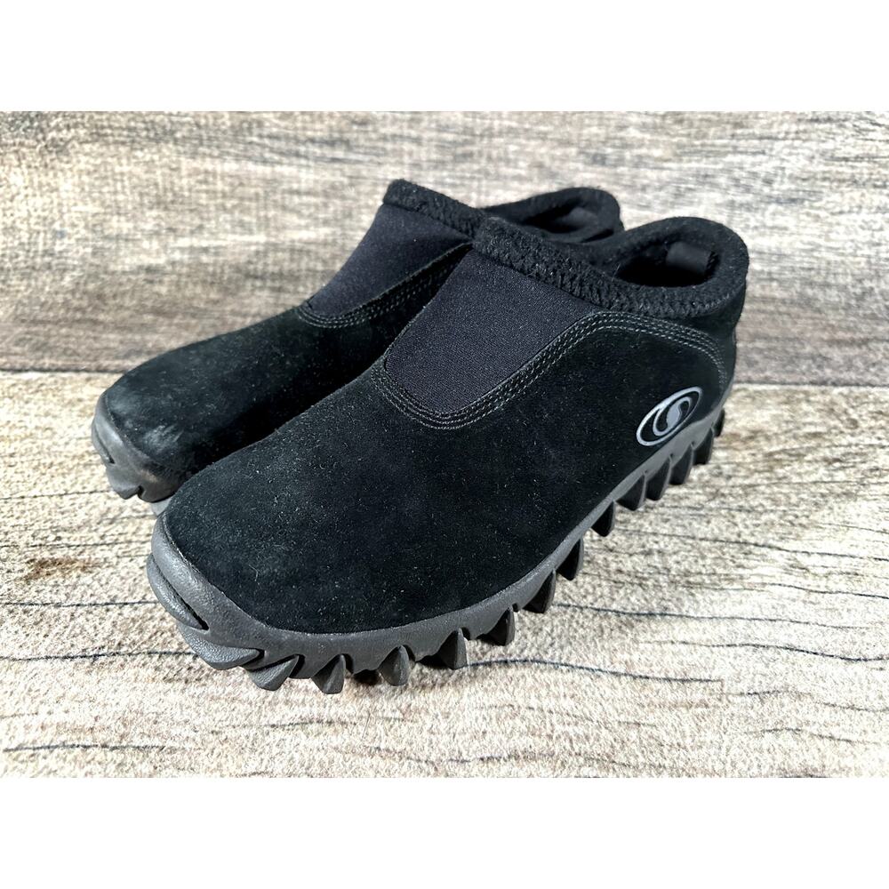 Salomon Shoes Men Sz 9.5 Black CONTAGRIP CX Hiking Snow Slip On Thinsulate Suede